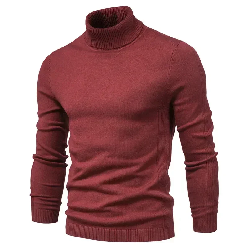 

Winter men's high-necked comfortable thick warm sweater solid color men's knitted pullover soft slim sweater cashmere sweater.