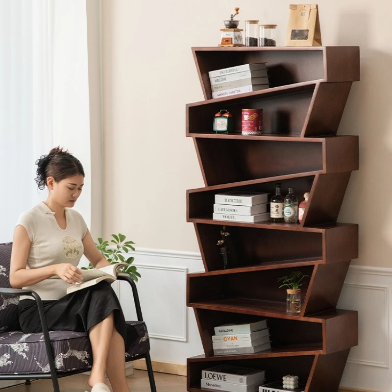 Solid wood personalized bookcase shelf, home creative floor storage rack