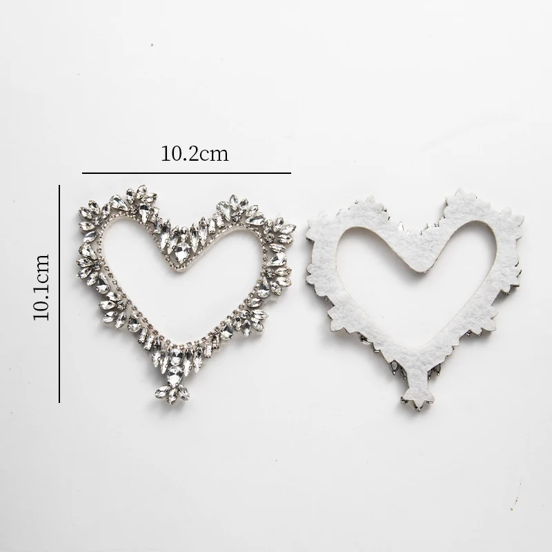 DUCrystal 1pcs rhinestone Heart Patch Glue-on/sewing Crystal Clothes Patches For DIY Bags, shoes, Coat Accessories