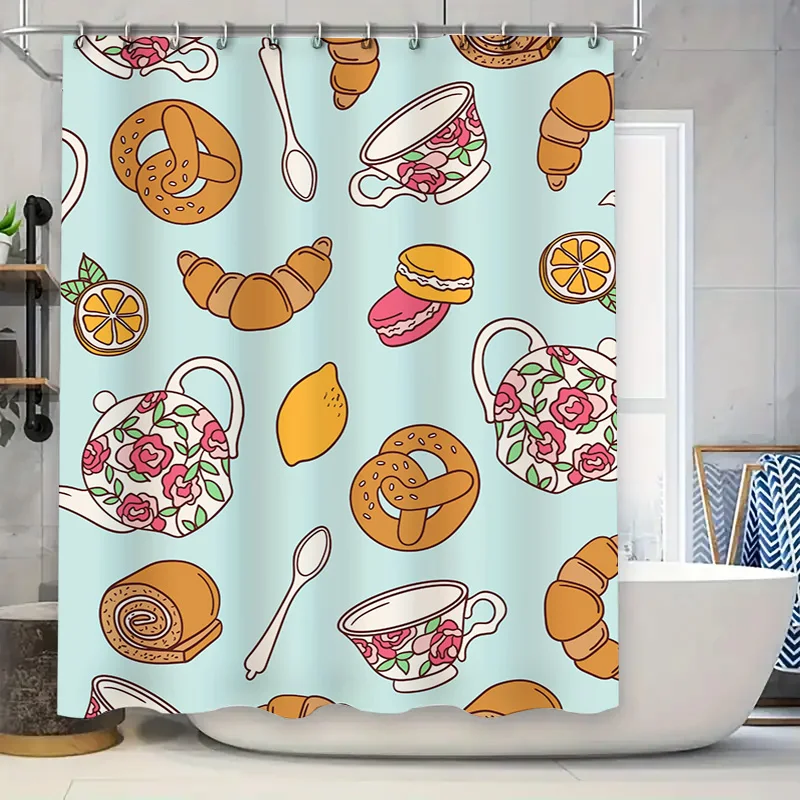 

Brighten your bathroom with this whimsical shower curtain featuring a charming tea party theme Add some color and fun to any spa