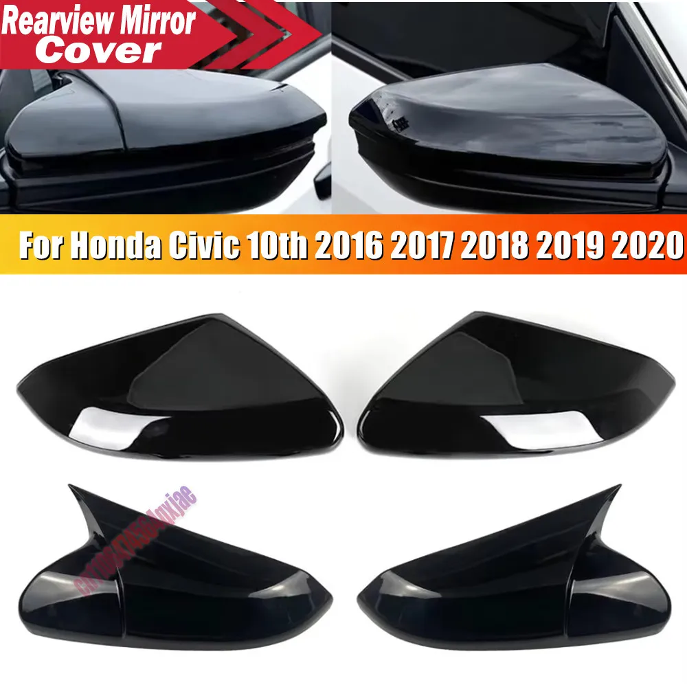 For Honda Civic 2016-2020 Car Rearview Side Mirror Cover Wing Cap Exterior Door Housing Trim Adhesive Sticker