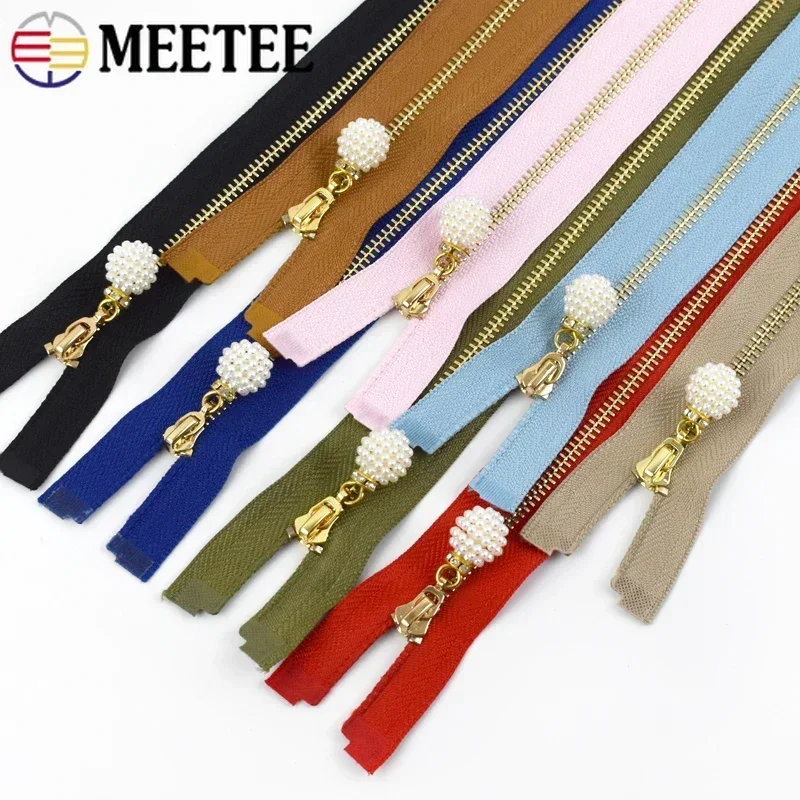 2/5Pcs Meetee 3# Metal Zipper 15-30cm Close-end 40-70cm Open-end Zippers Coat Jacket Clothes Decor Zips Gold Teeth Zip Sewing