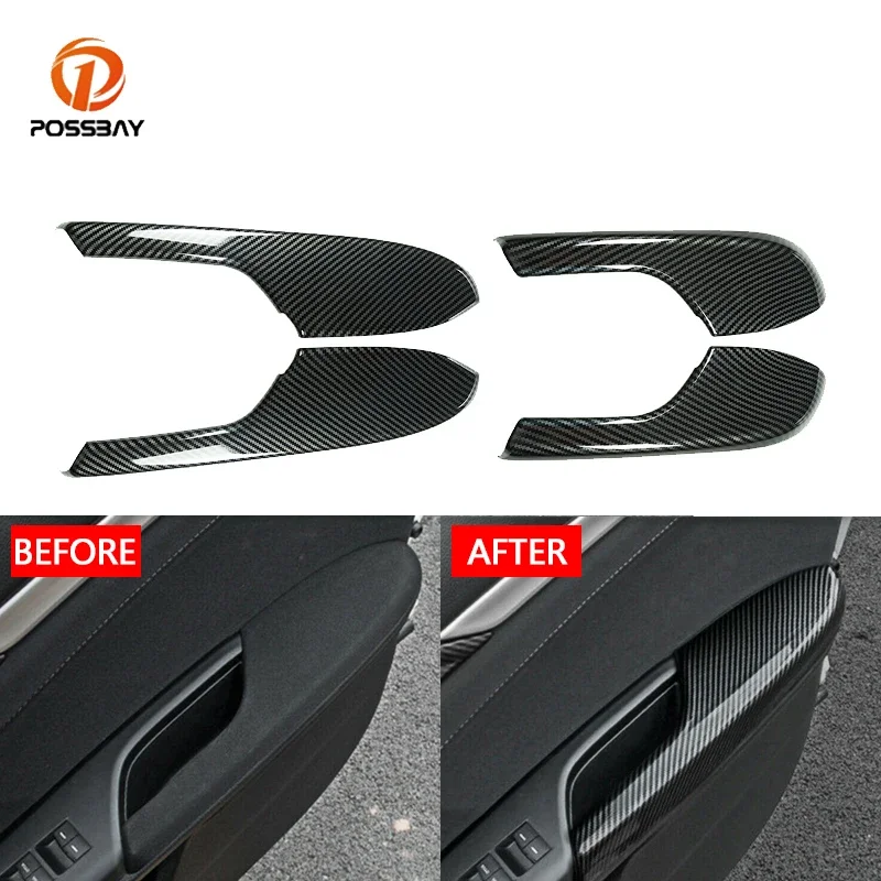 

4Pcs Car Inner Door Armrest Panel Trim Frame Sticker Carbon Fiber Look Interior Parts for Honda Civic 2016 2017 2018 2019-2021