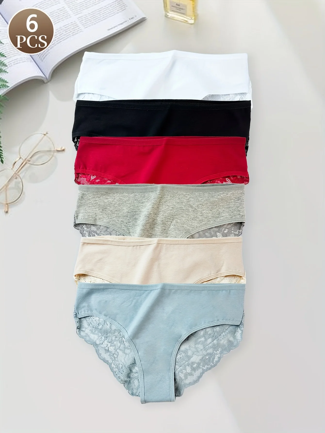 

6 шт., хлопковые дышащие женские трусы со средней посадкой, сексуальные кружевные однотонные модные трусики для девочек, удобные легкие и простые u