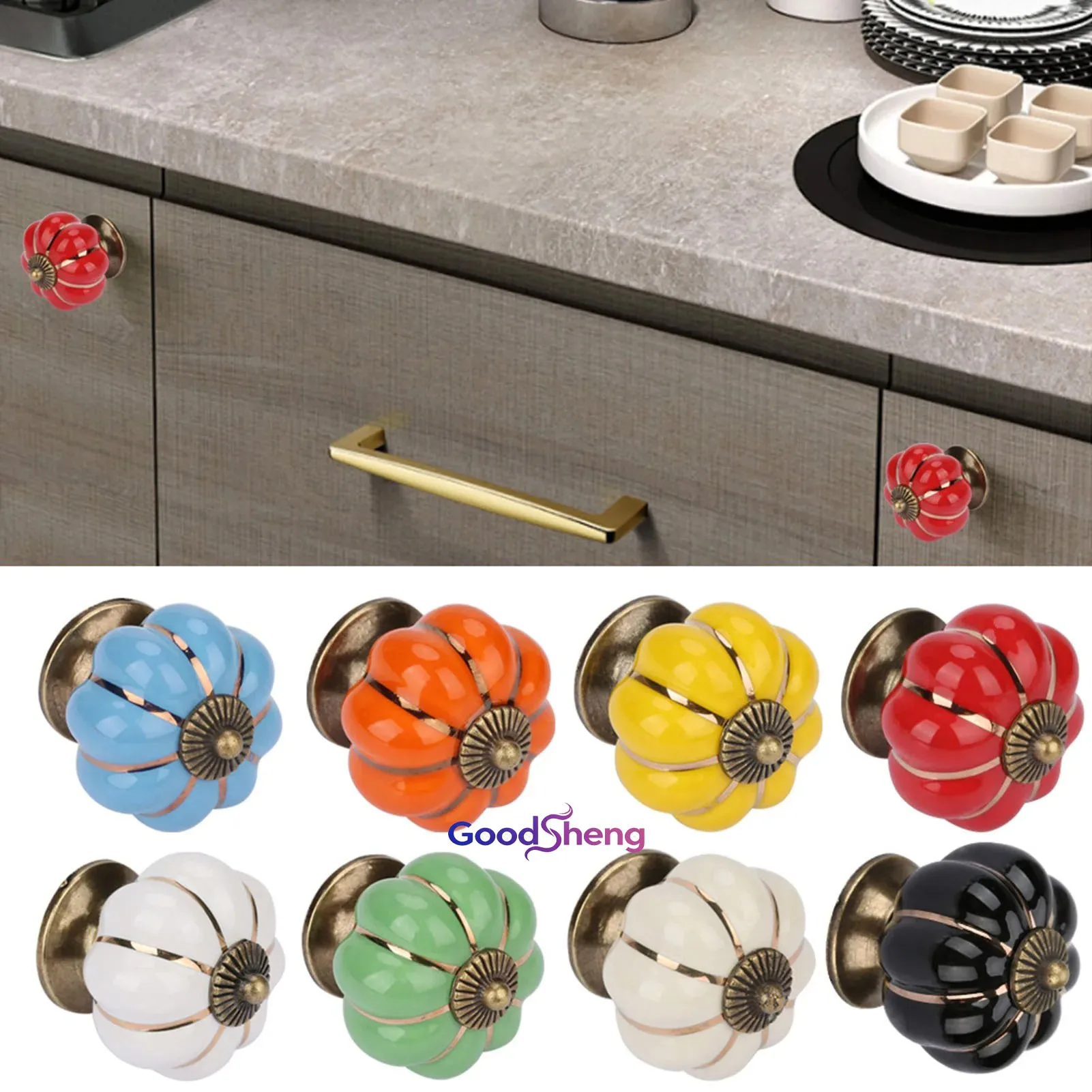 GOODSHENG Pumpkin Ceramic Handles 40mm Drawer Knobs Cupboard Door Handles Single Hole Cabinet Handles Furniture Handles