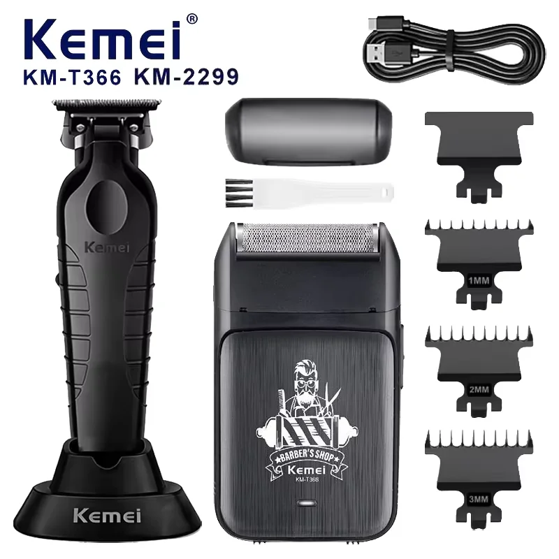 Kemei KM-2299 KM-T366 2 in 1 Professional Hair Clipper Set for Men Electric Oil Head Hair Trimmer Shear Carving Pusher Razor