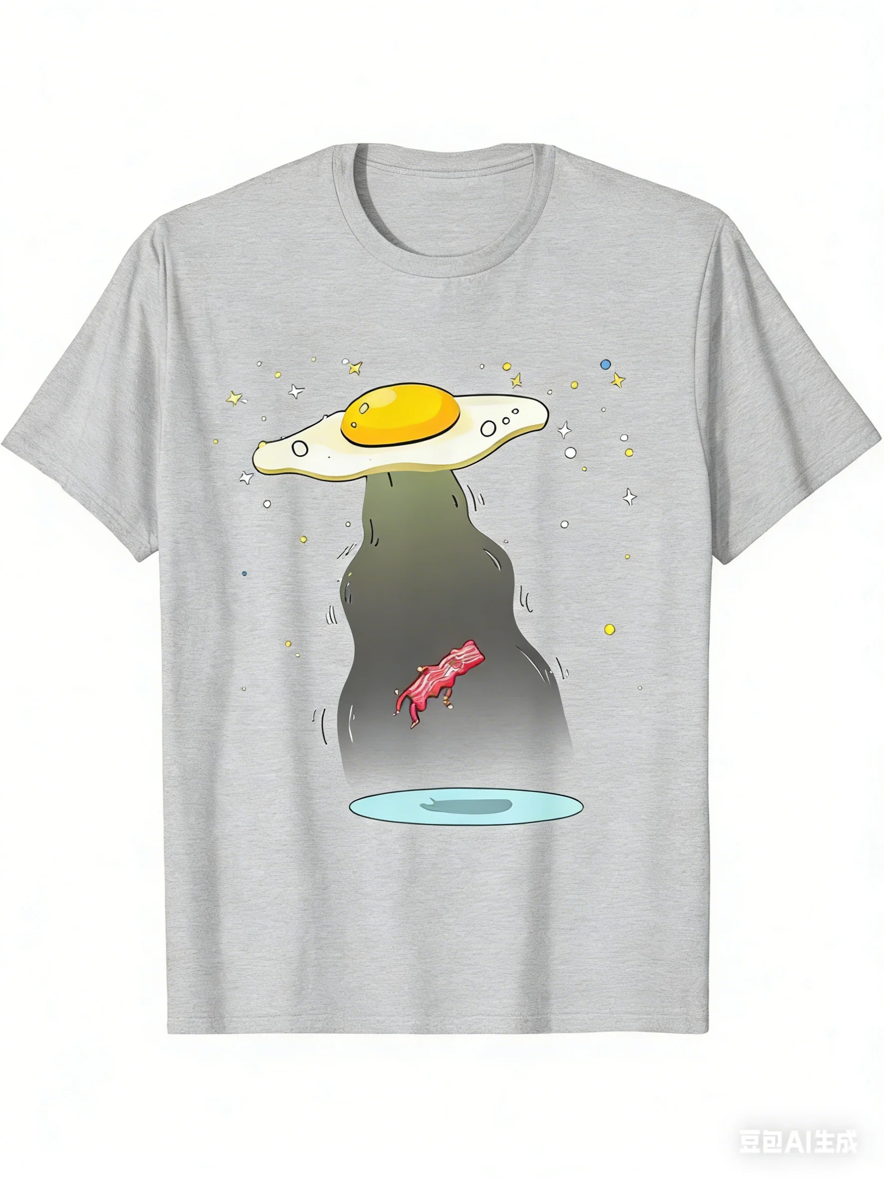 Alien Breakfast Program! Quirky Fried Egg UFO 3D Print T-shirt for Adults and Children, Exclusive for Niche Creative Minds