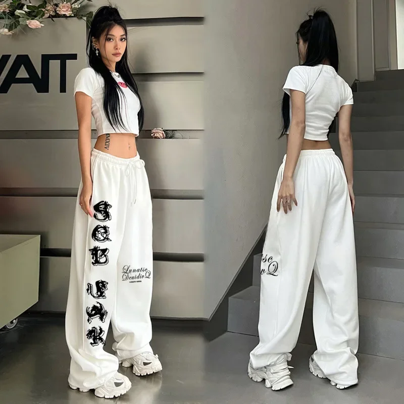 Korean Fashion Letter Printing Sweatpants Women's Loose Hip Hop Street Casual Straight Pants Y2k Women Clothes japan Streetwear