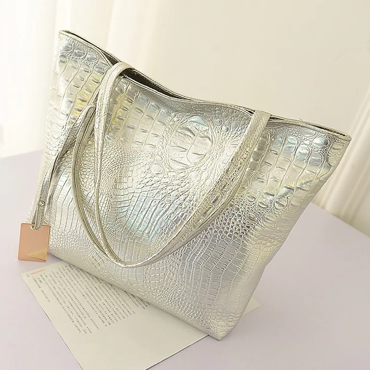 Brand Fashion Casual Women Shoulder Bags Silver Gold Black Crocodile Handbag PU Leather Female Big Tote Bag Ladies Hand Bags Sac