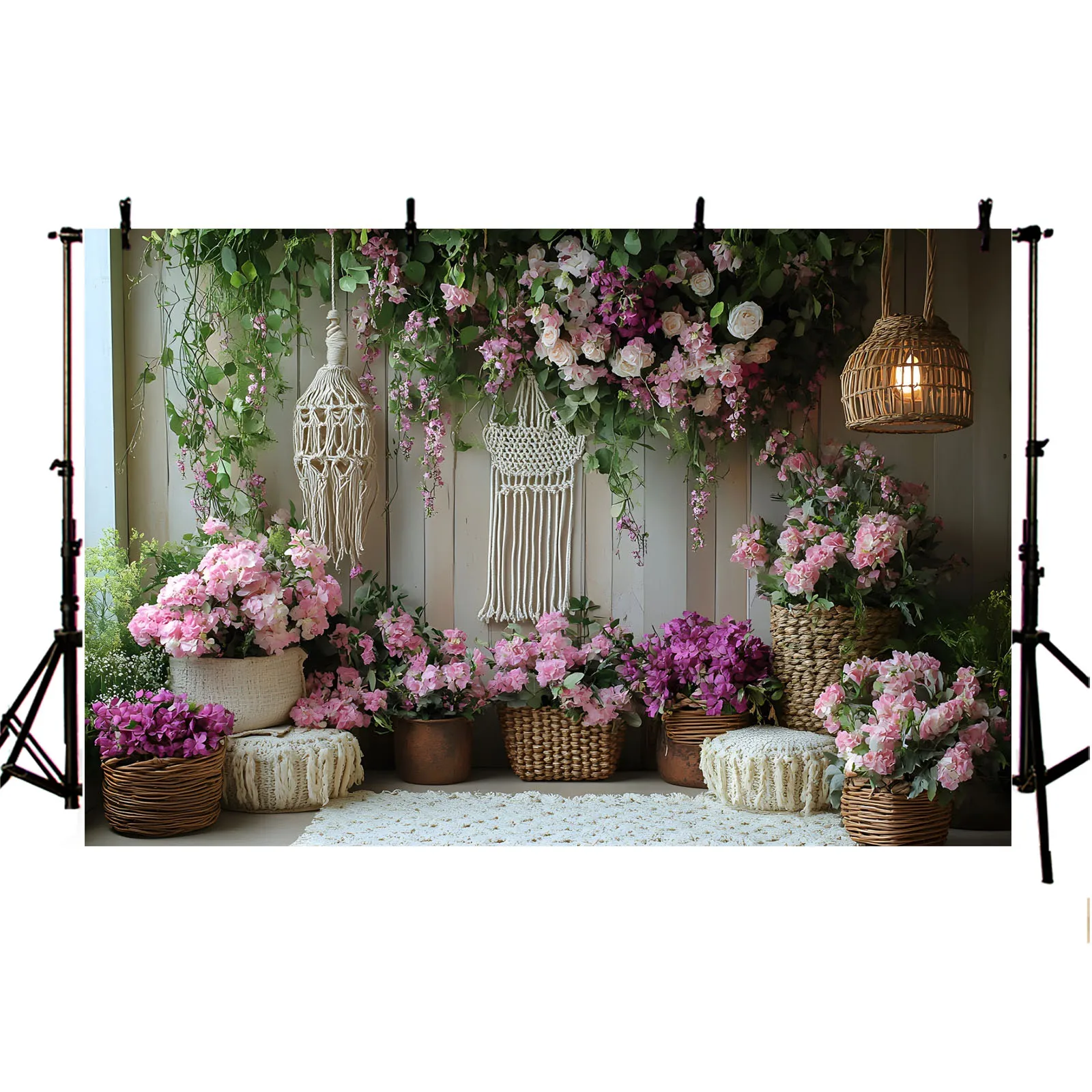 Boho Flower Arch Backdrop Cover Green Leaves Sofa Birthday Baby Shower Party Decor Maternity Portrait Photo Studio Props