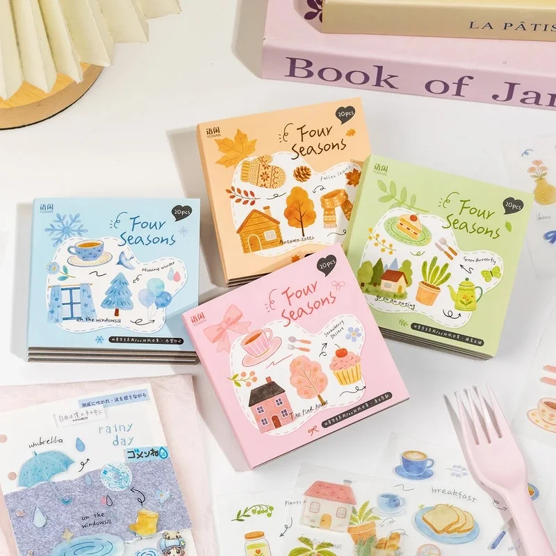 20PCS PET Four Seasons Stickers Cute Kawaii House Plant Decor for Journal Scrapbooking