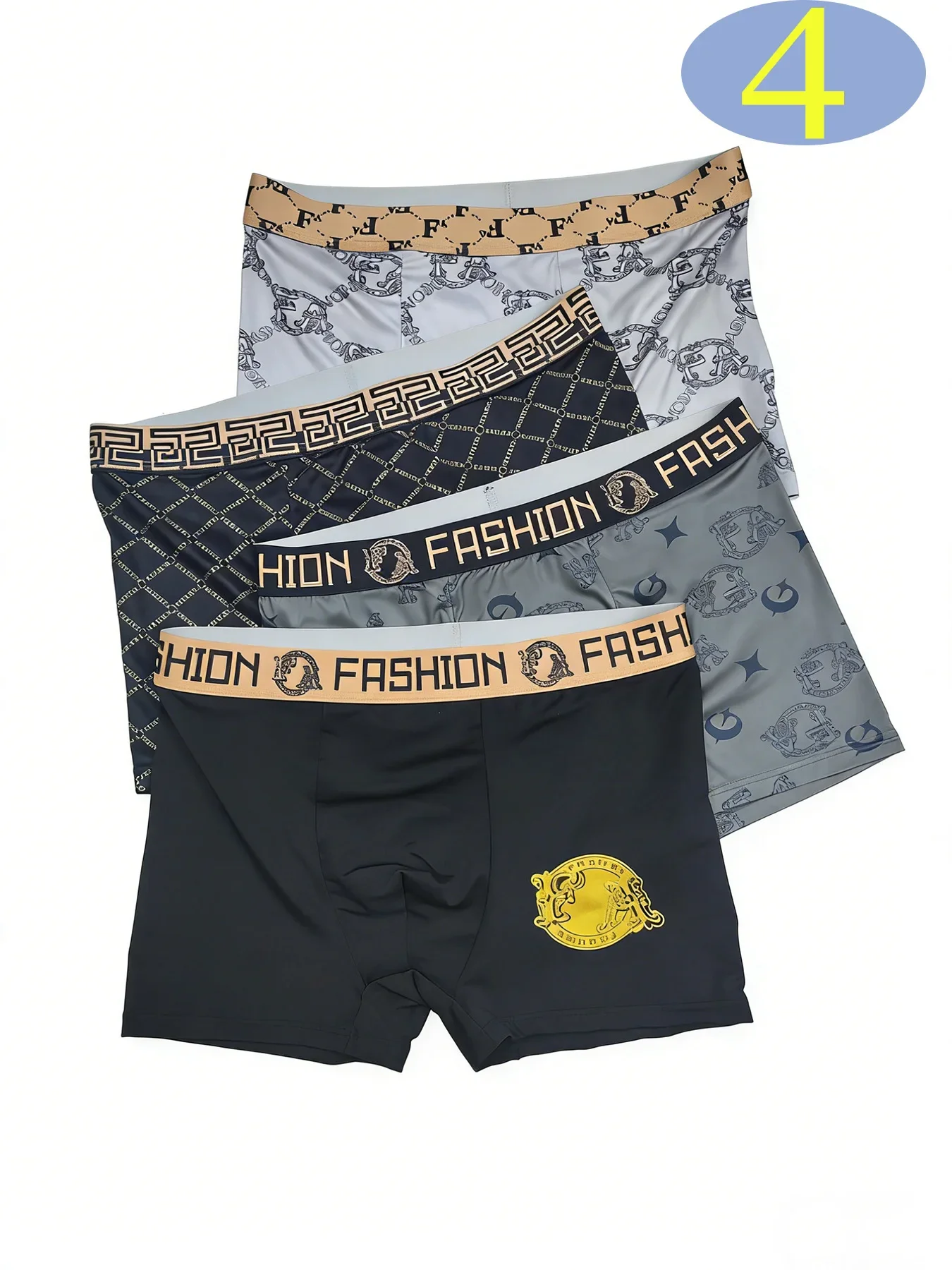 A set of 4-piece printed boxer briefs with a trendy and fashionable style and personalized patterns for comfort