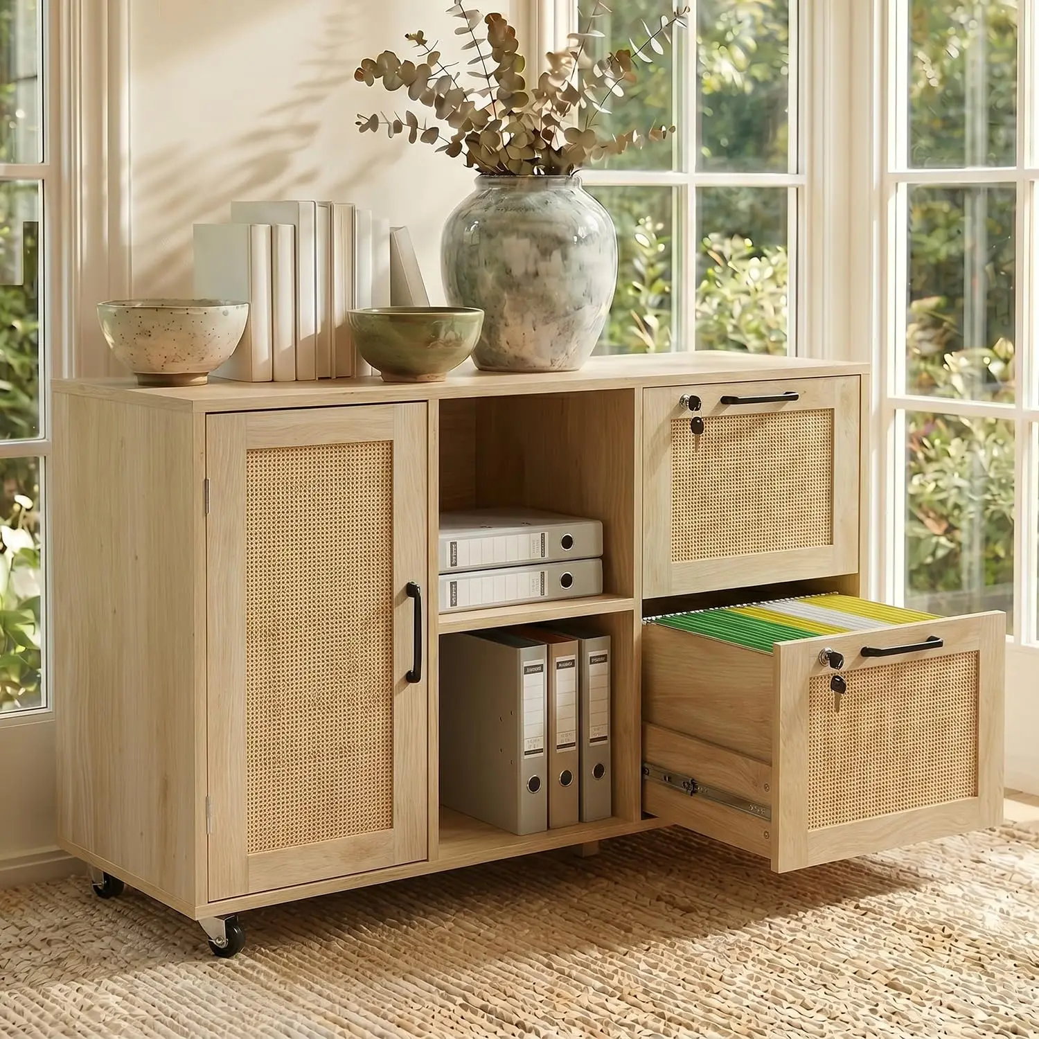 2 Drawer Lateral File Cabinet with Lock, Fits Letter & A4, Under Desk Wood Printer Stand, Home Office, Natural, Customized