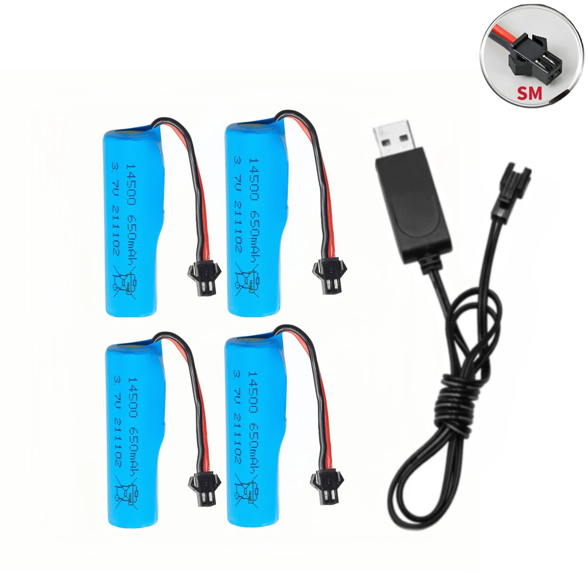 4PCS 14500 Rechargeable Lithium Battery 3.7V 650mAh 10C USB Charger for Q9 RC Boat Q10 RC Speedboat Electronic toy gun Drone