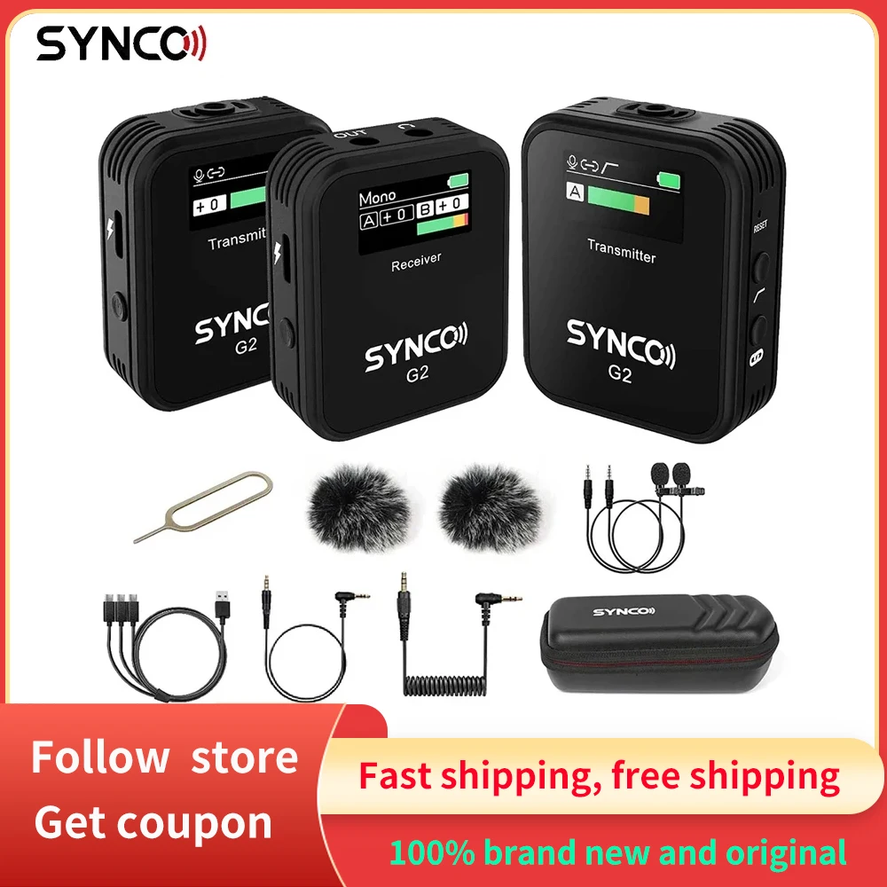 

Synco G2 A1 A2 Pro 2.4G Wireless Microphone Portable Audio Card Mikrofon Condenser For DSLR Camera iPhone Smartphone Laptop