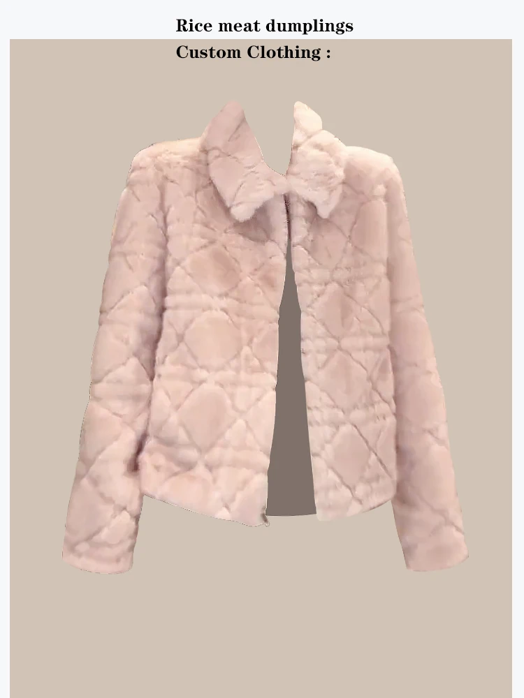 

Eco-Friendly Pearl Mink Soft Short Autumn Winter Plaid Jacket Korean Style Women's Fashion Fur Coat Straight Cut Lo...