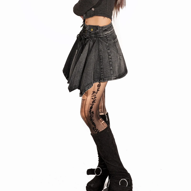 Falda acampanada de subcultura de diseño Vintage para mujer, faldas cortas vaqueras de otoño e invierno, nuevo diseño Sense Tie Rock Y2K