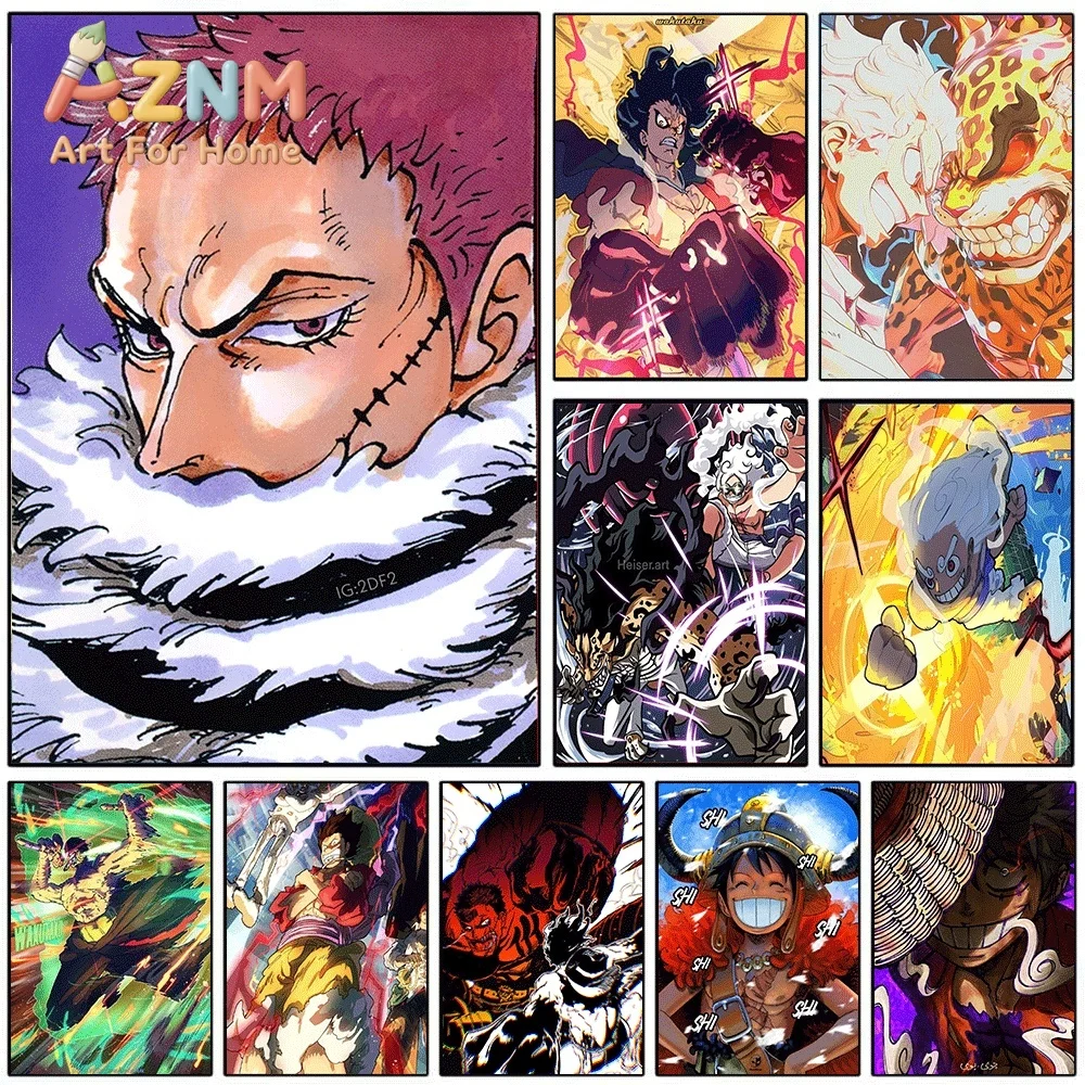 One Piece Katakuri Luffy Gear 5 Nika Lucci Anime Collage Canvas Wall Art Unframed Single Canvas Print Wall Poster For Bedroom