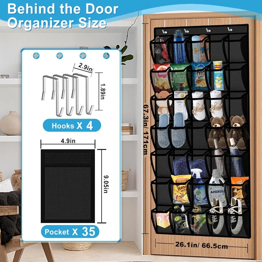 منظم 35 جيوب كبيرة فوق الباب مع جيوب شبكية قابلة للتنفس لتخزين فعال لتوفير المساحة في مدخل الخزانات o #2