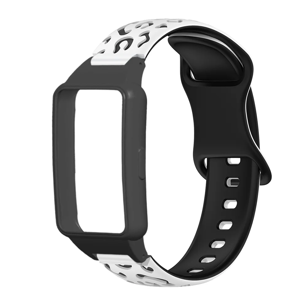 

Leopard Print Silicone Wristband with Soft Protective Case For Huawei Band 6/6Pro/6NFC/7 Honor Band 6/7 Quick Release Waterproof