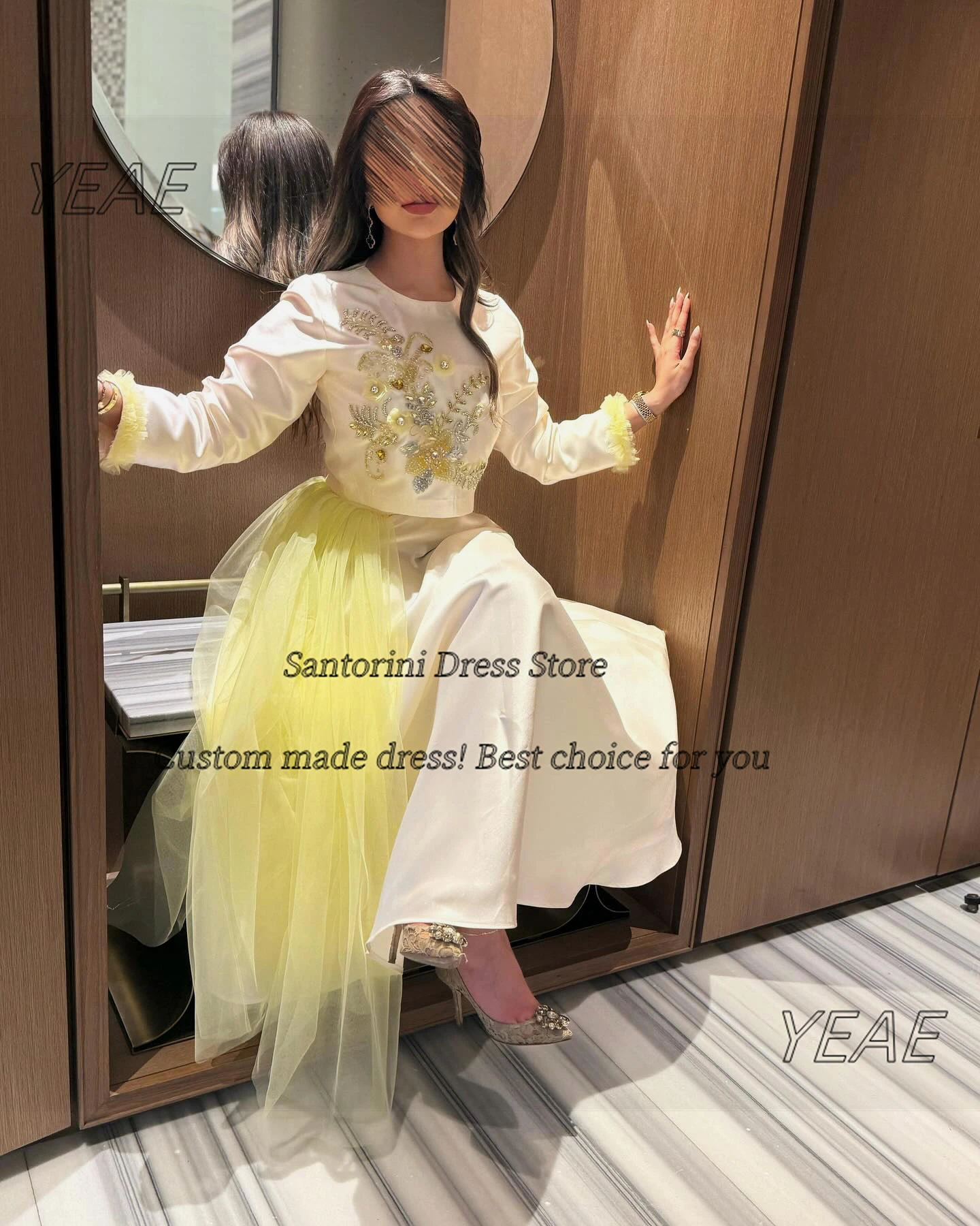 Santorini 2025 dwuczęściowe suknie balowe frezowanie długie rękawy suknie wieczorowe kontrastowy kolor linia suknia ślubna dostosowane