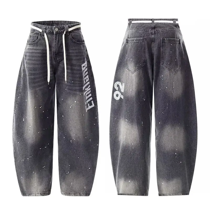 

Женская мода Высокое качество Свободные прямые брюки-карго Y2K Осень Ретро Повседневная уличная одежда Широкие свободные джинсы для женщин