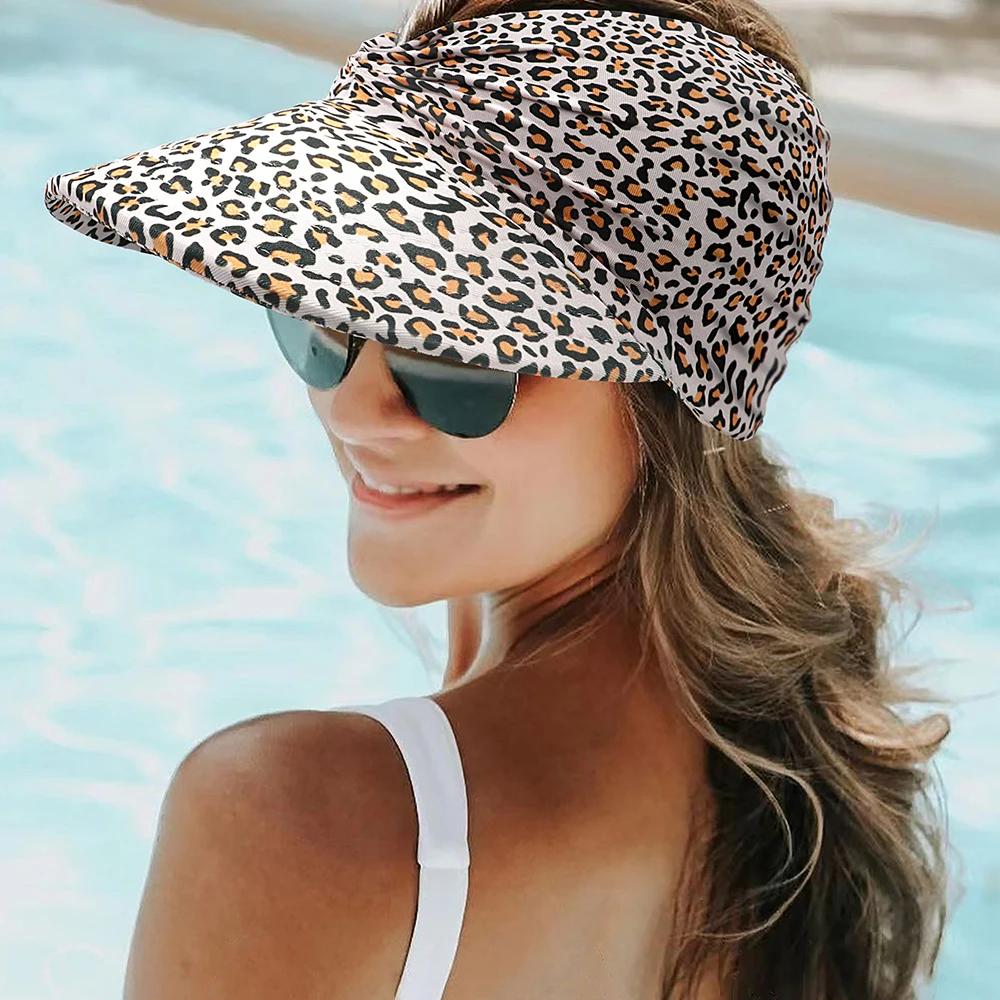 

Fashion Anti-UV Summer Visors Hat Flora Printing Breathable Sun Hat Empty Top Wide Large Brim Empty Top Hat for Outdoor Swimming