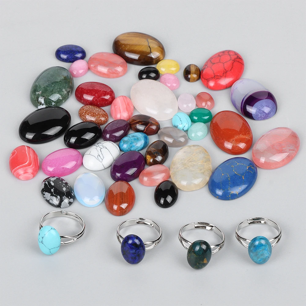 10pcs Natural Stone Cabochon Beads Semi Oval Howlite Turquois Lapis Gems Cameo Beads for Jewelry Making DIY Earrings Wholesale