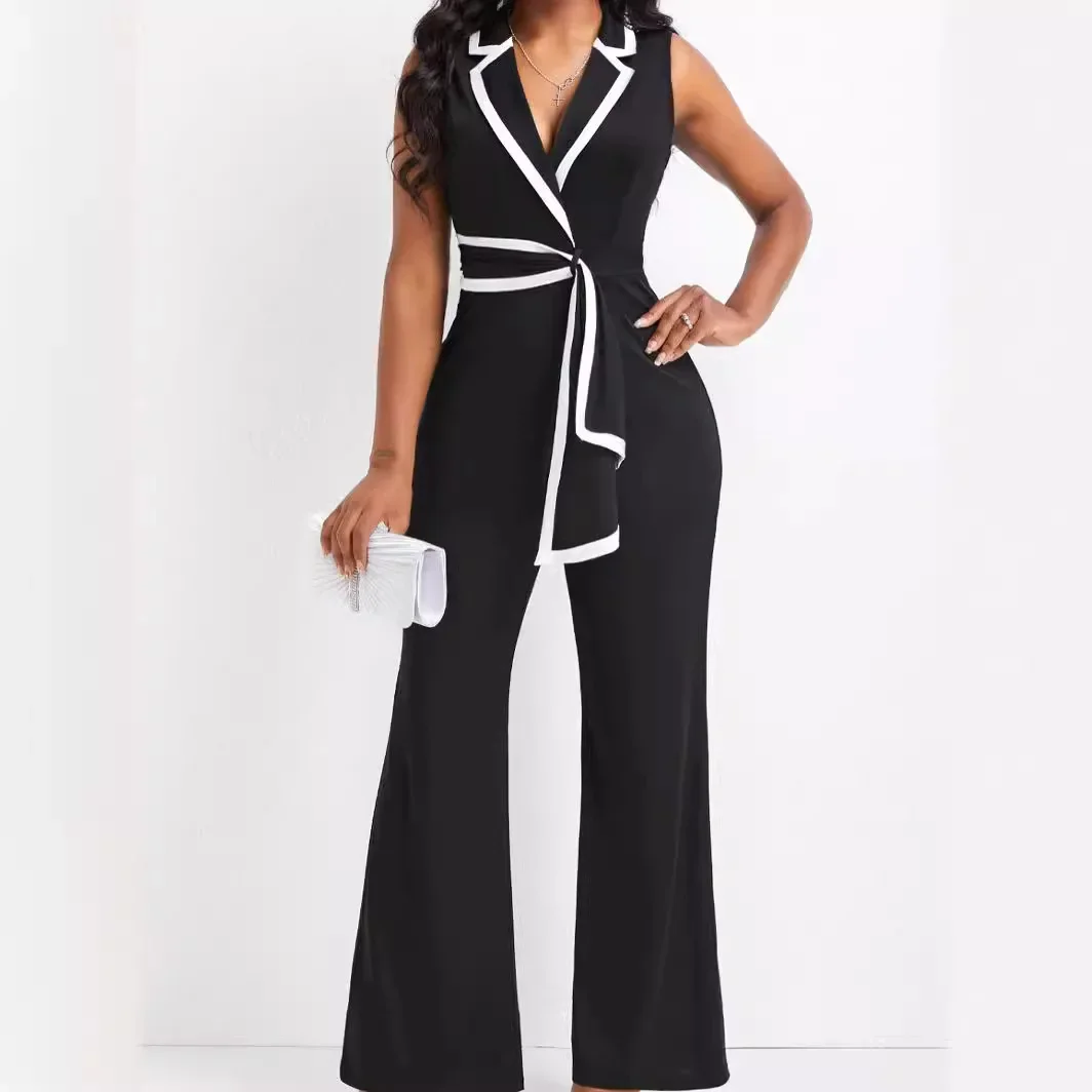 M3219 Trend V Neck Elegant Romper Women's Overalls Outfits Full Length for Women Sleeveless Bodysuits Jumpsuits Sexxy