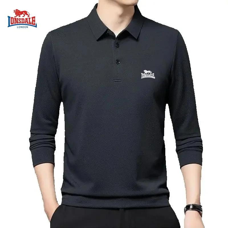 

Spring and Autumn Men's High Quality Embroidered Logo Simple Business Waffle Long Sleeve Polo Shirt Bottom Shirt Top
