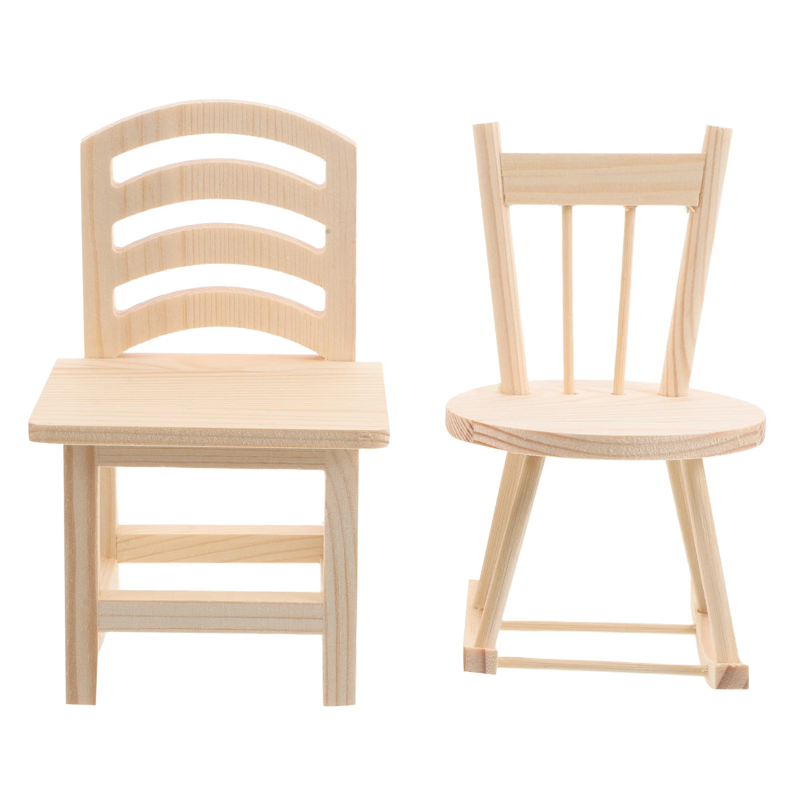 

2pcs Miniature Chairs DIY Wooden Rocking Chair Kids Craft Paintable Furniture Accessories Vintage Dollhouse Stool Model Toy