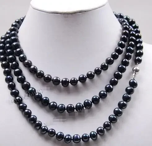 

7-8mm Black Akoya Cultured Pearl Jewelry Necklace Long 50"