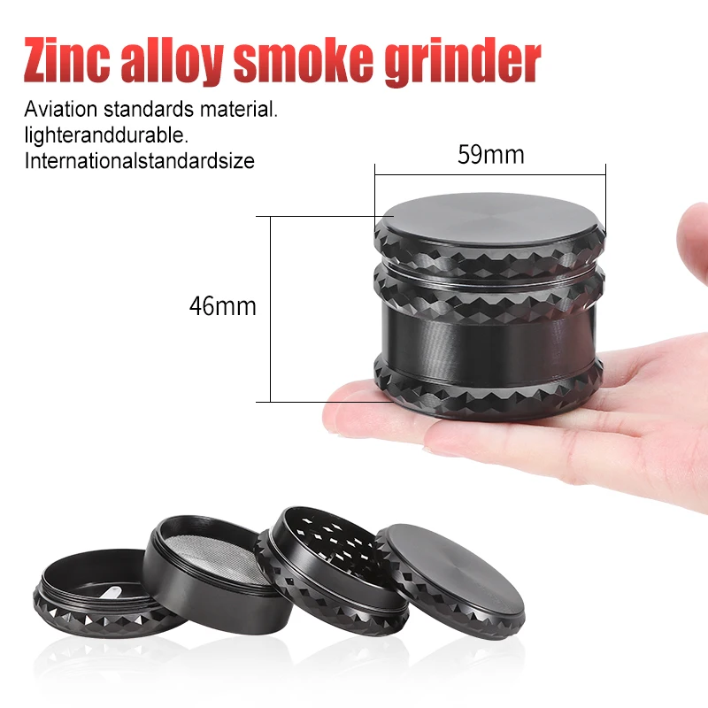 New 4-Layers Black Smoking Grinder Metal Alloy Manual Grass Spice Crusher Machine Smoking Pipes Cigarette Accessories