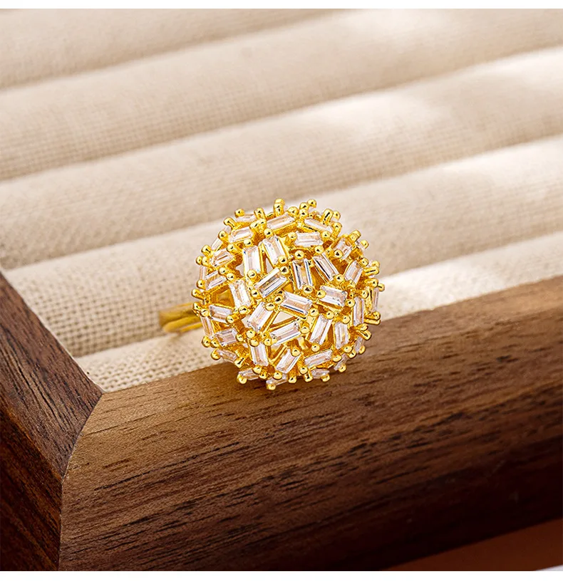 Anillo de índice de hortensia con copo de nieve con incrustaciones de circonita de oro de 24 quilates para mujer AU999- oro de 24 quilates elaborado, certificado AU999, lujo exquisito para mujer