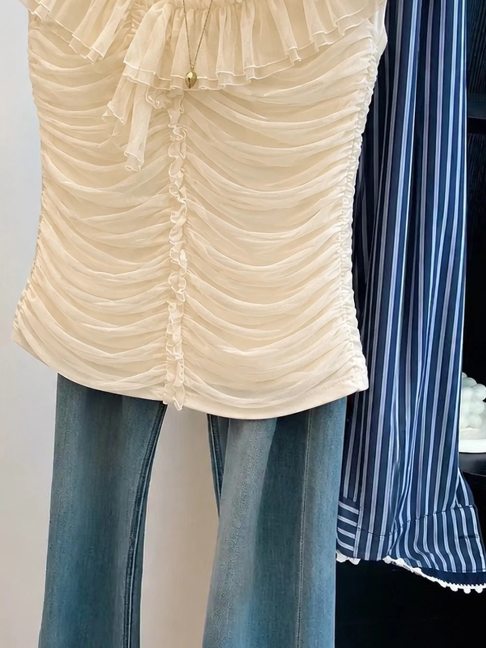 Sweet Korean Style Ruffle off Shoulder One Shoulder Lace Trim Blouse Summer Casual Elegant Women's Top without Sleeve
