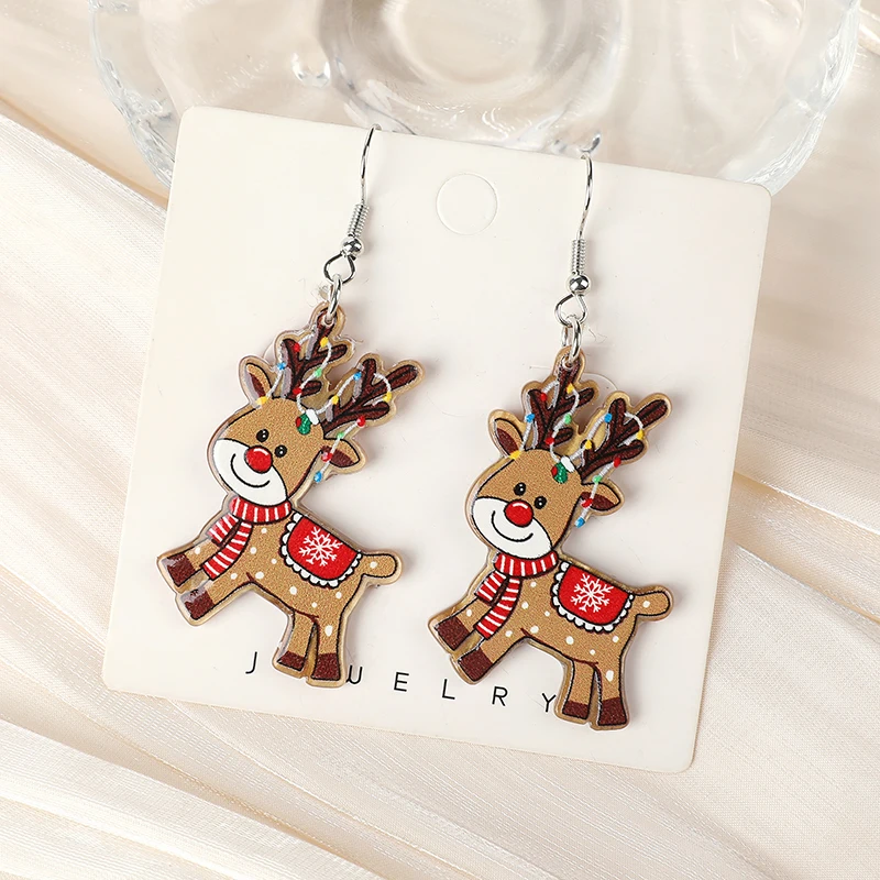 1Pair Christmas Woman Dangle Earrings Acrylic Gift Snowman Crutch Snowflake Drop Earrings For Girl Birthday Gift