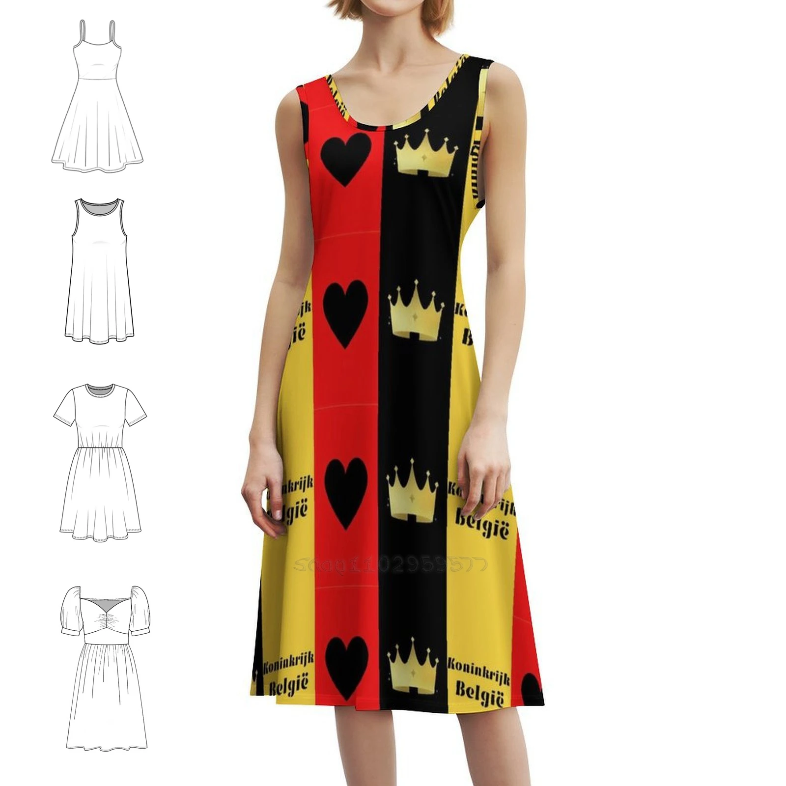 مملكة بلجيكا الكورية نمط فستان كاجوال للنساء بسيط يوميا مكتب سيدة فساتين بلجيكا المملكة العلم الأمة أوروبا