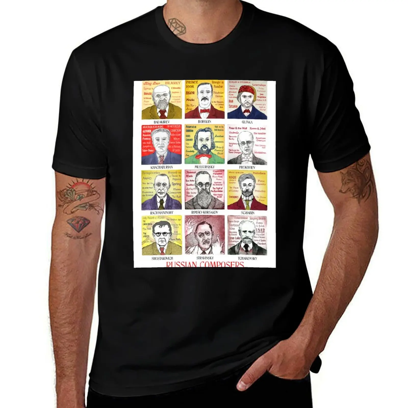 Camiseta con 12 retratos de compositor ruso, camiseta de algodón de lujo para hombre, camiseta para hombre