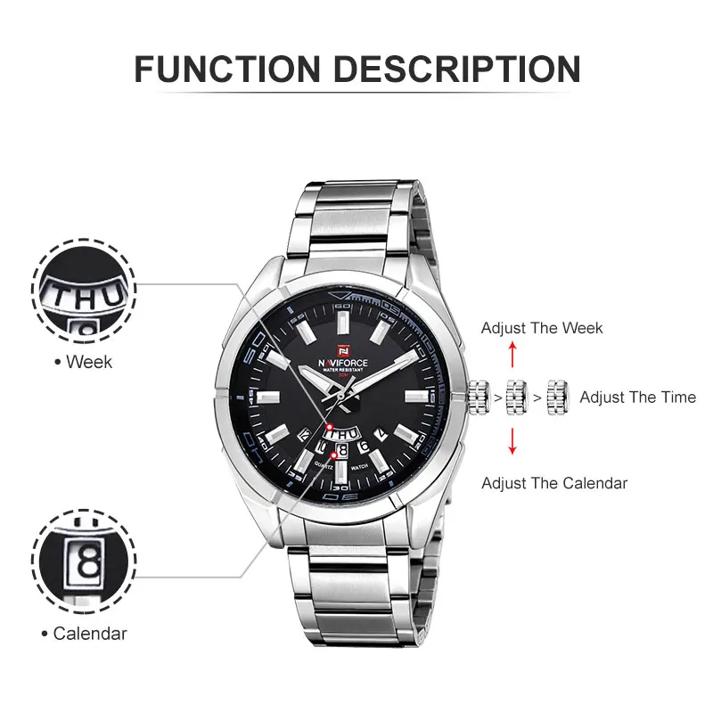 NAVIFORCE Brand Men Watches Business Quartz Watch Men\'s Stainless Steel Band 30M Waterproof Date Wristwatches Relogio Masculino