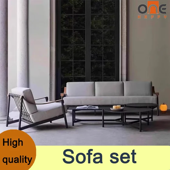 Practical Affordable Modern Minimalist Aluminum Garden Sofa Set Rattan Style Furniture For Residential And Public Outdoor Scenes