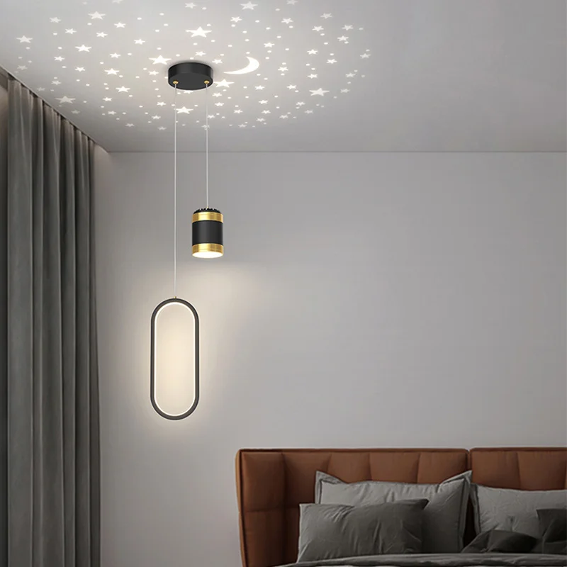 

Modern Bedside Hanging Pendant Lamps Black Gold Color AC 220V 230V Indoor Lighting Bar Suspension Light for Bedroom Bed Side