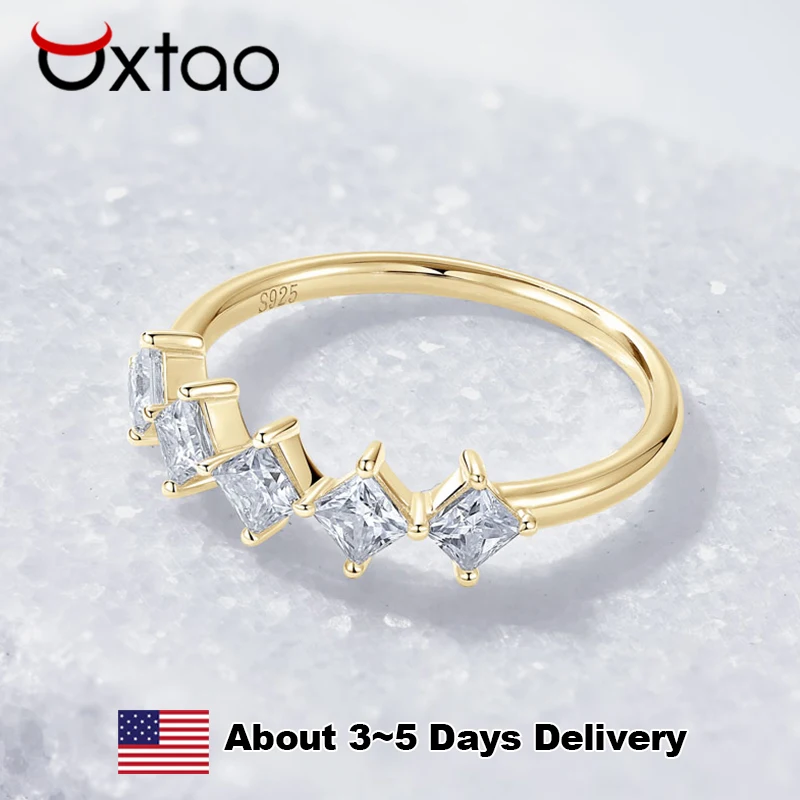 

OXTAO 5-Stone Wedding Ring Princess Cut for Women Certified 925 Sterling Silver D Moissanite Engagement Ring Anniversary Jewelry