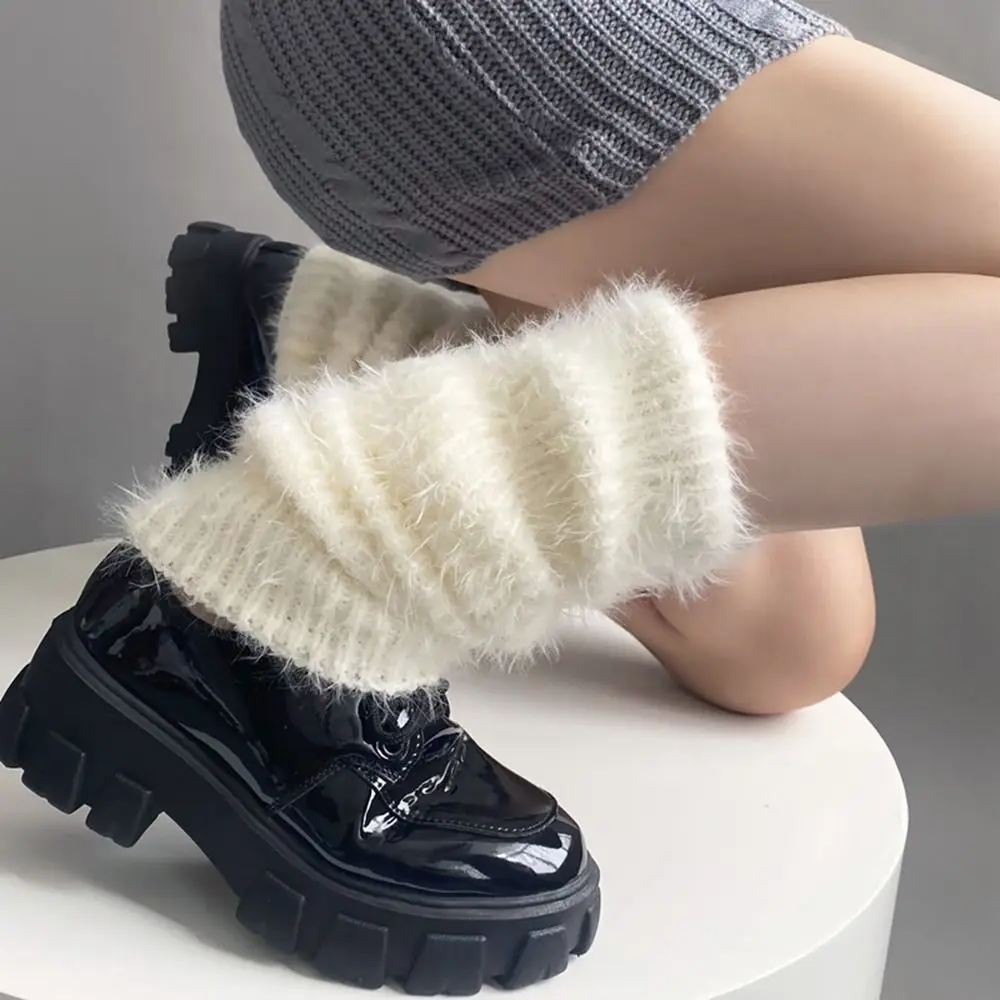 1Pair Plush Leg Warmers For Women Girl Lolita Winter Thickened Knitted Wool Leg Cover Pile Socks Calf Socks Boots Cover