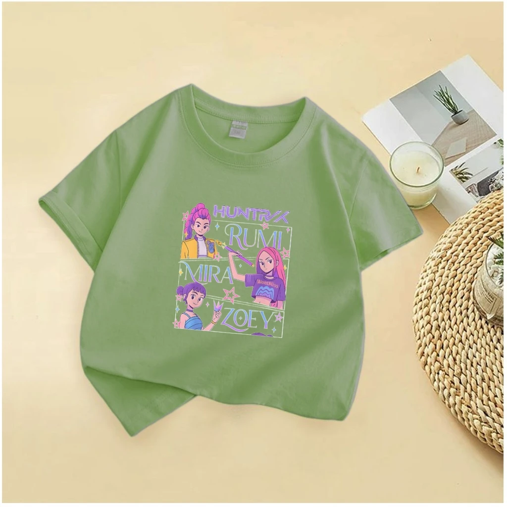 سلسلة المبيعات الساخنة ملابس رياضية للأطفال الصغار من Huntrix تي شيرت Rumi Mira Zoey للفتيات مطبوع بأكمام قصيرة تي شيرت متنوع ملابس أطفال #4