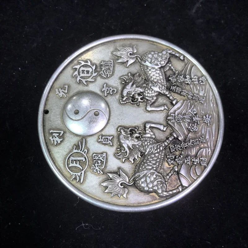Pure copper silver-plated Kirin mountain and sea town ornament, outdoor auspicious figure, Bagua , convex mirror, door pen