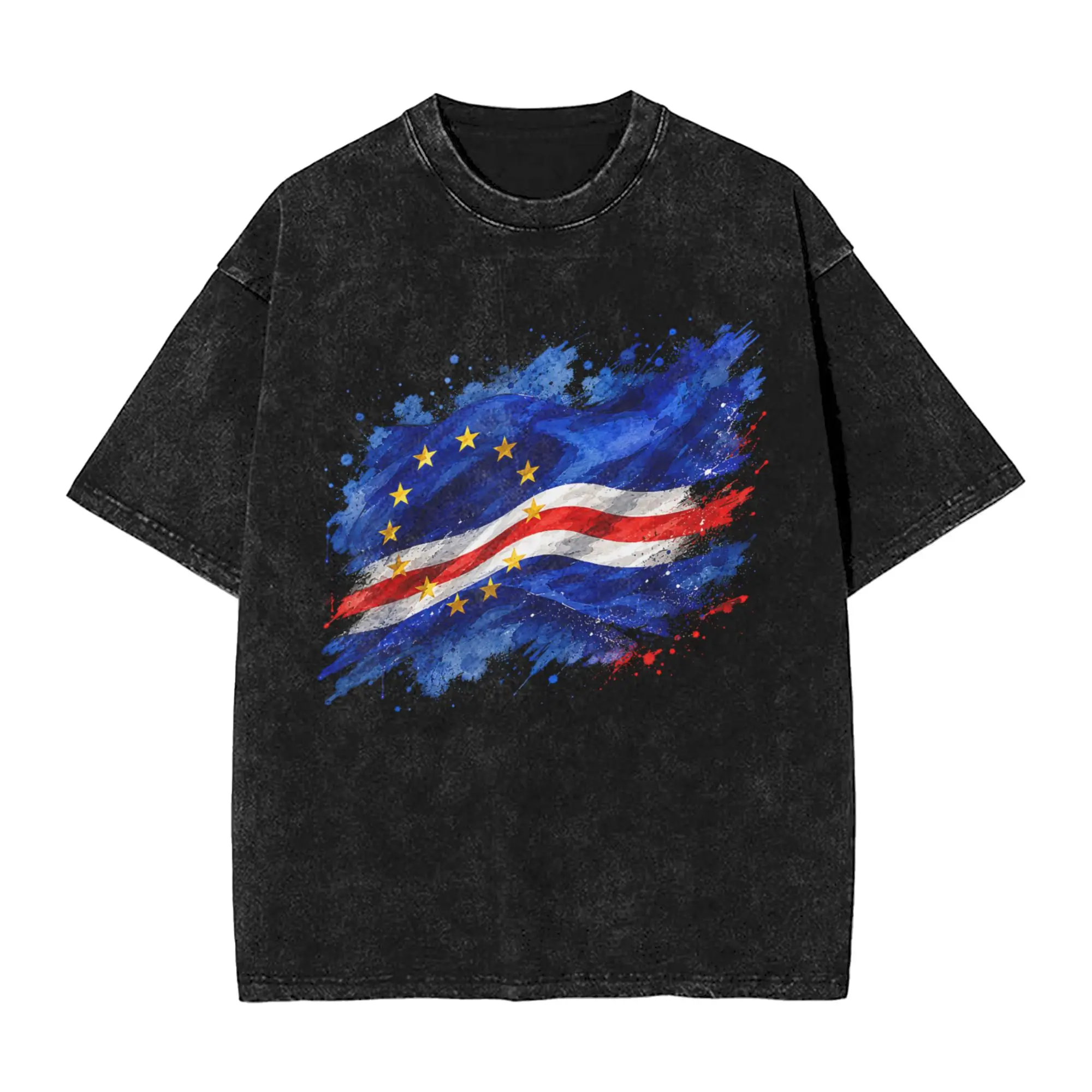 Man T-Shirt Cape Verde Flag Cabo Verde Country Washed T Shirts Hippie  Summer Tee Shirt Vintage Loose Casual Clothes Gift Idea