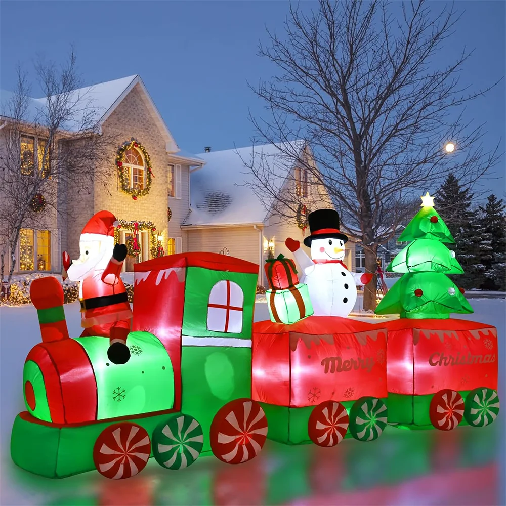 

2.7M/8.8FT Christmas Inflatable Decorations Hot Air Balloon Santa Built-in LEDs Model Outdoor Ornament Xmas Garden Decor Props