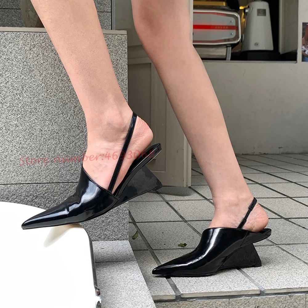 Pointy Strange Heels Slingback Sandals Women Sheepskin Fretwork Heels Shallow Chic Catwalk Sandals Fashion Party Female Shoes