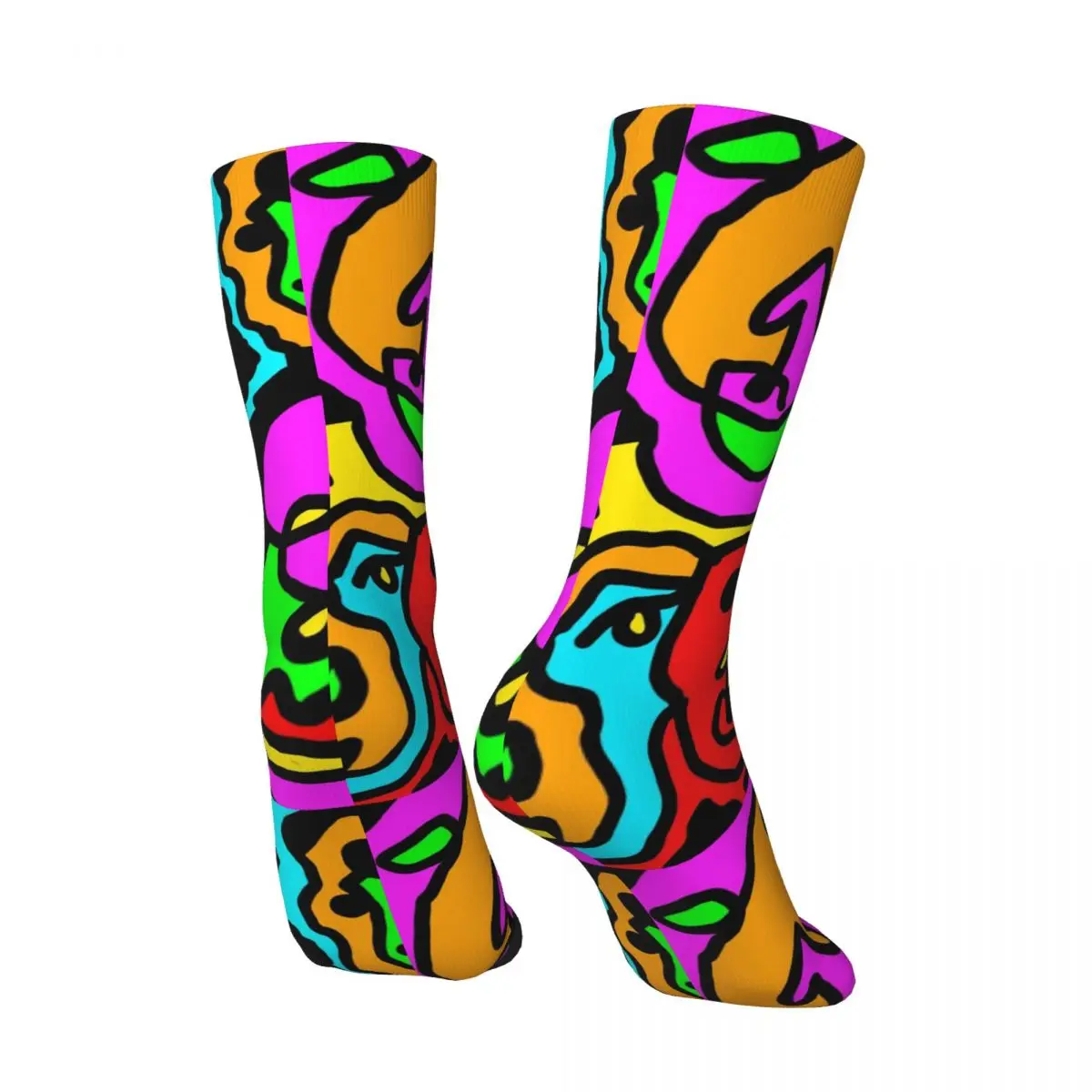 Hip Hop Vintage Line Drawn Faces Crazy Men's compression Socks Unisex Abstract face Harajuku Pattern Printed Crew Sock Boys