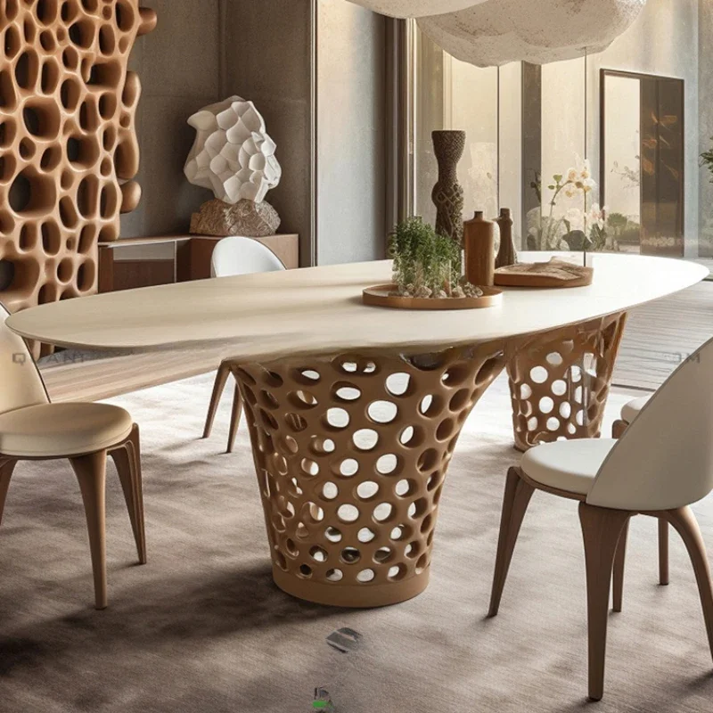 

Creative solid wood dining table, honeycomb, 8 person long dining table, silent wind long table, cream wind dining table